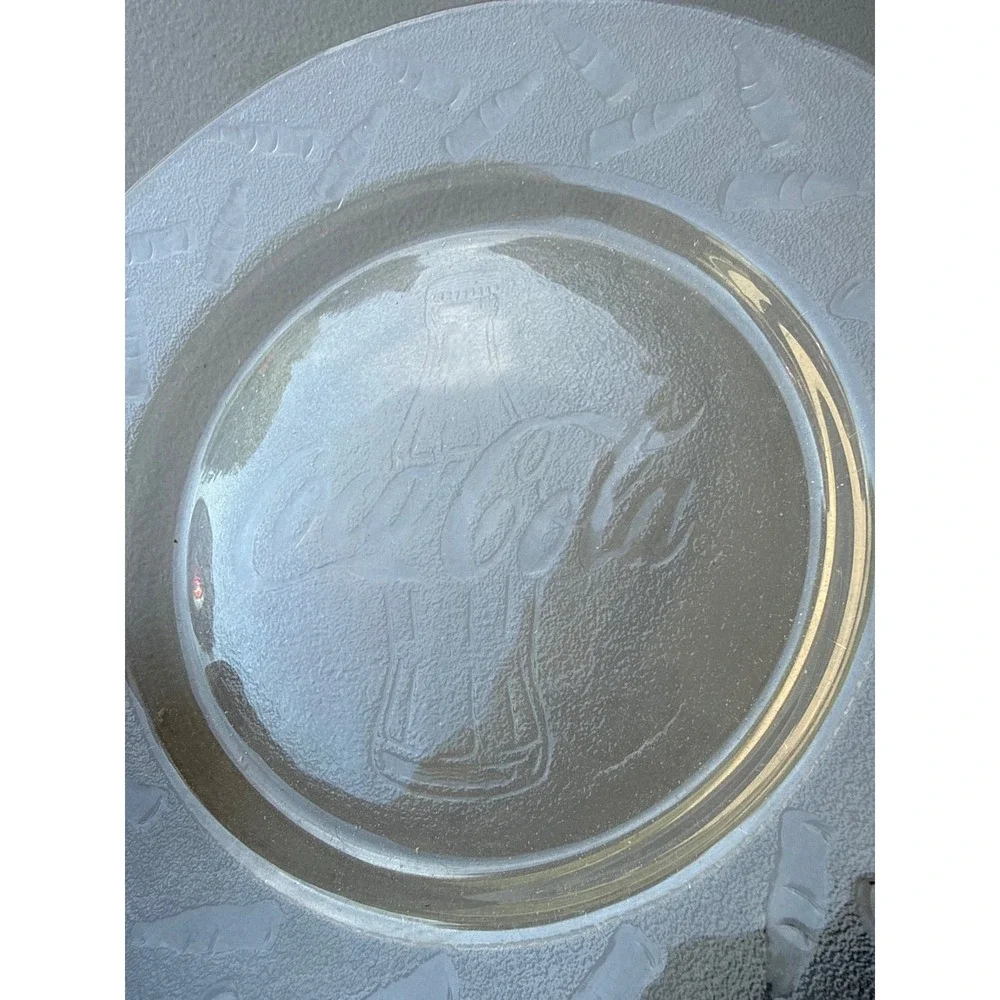 Vintage Coca-Cola Embossed Glass Dinner Plate 10.5 Inch Clear Textured Logo